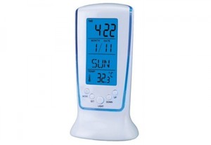 LCD digital alarma de escritorio para música Calendario tipo Torre de reloj  + Termómetro con luz de fondo azul