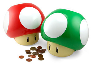Super Mario Mushroom Alcancia de monedas adorno de escritorio - Rojo + Blanco